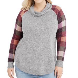 Maurices Haven Cowl Neck Sweater Blouse Top Shirt Tunic Plaid Gray XXL bv